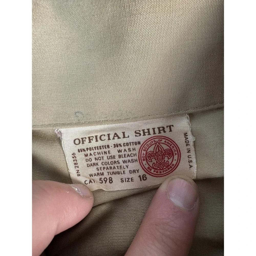 Vintage Boy Scouts‎ Of America Shirt Boys 16 Khaki Uniform Short Sleeve 80s